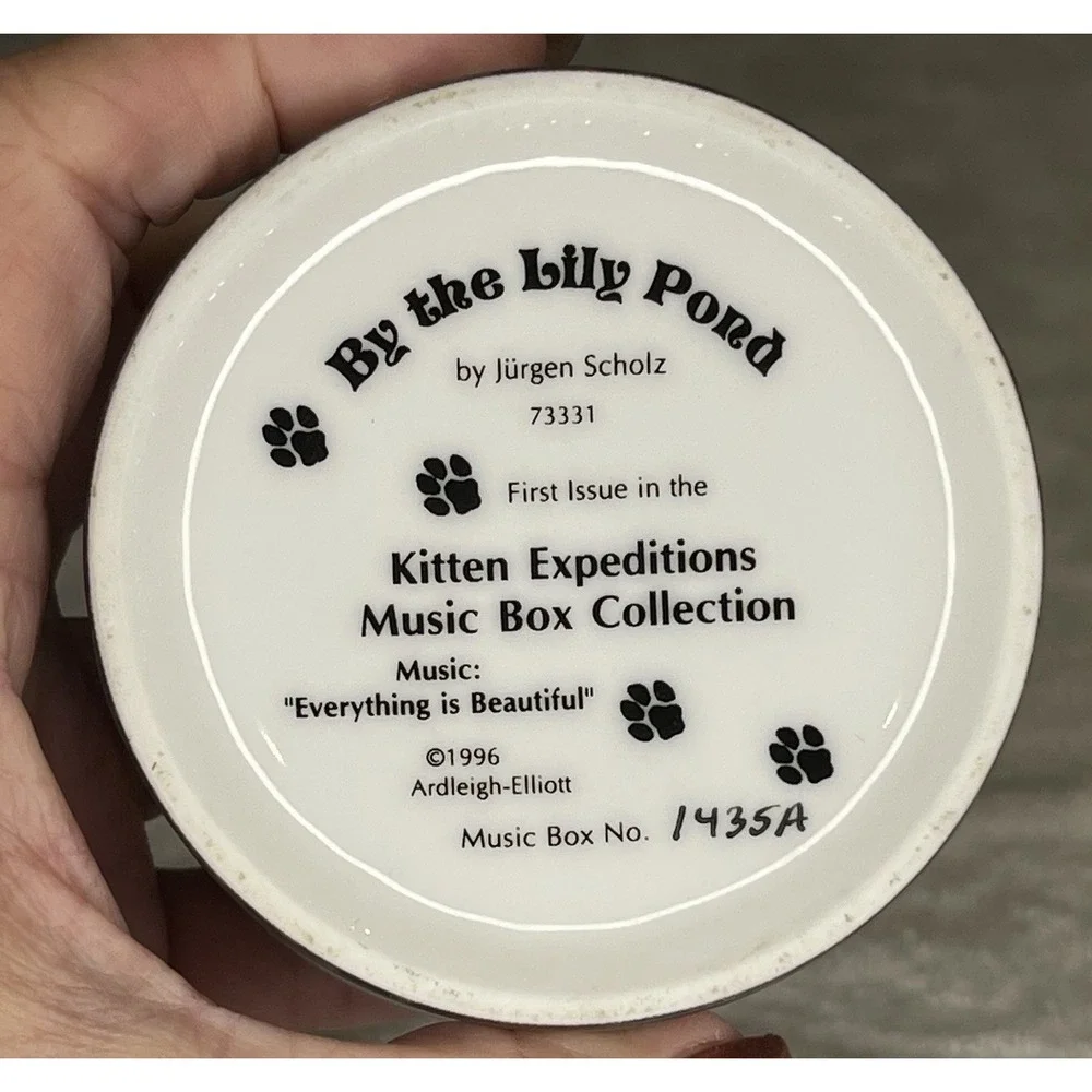 By the Lily Pond by Jurgen Scholz Kitten Expeditions Music Box Collection 1996